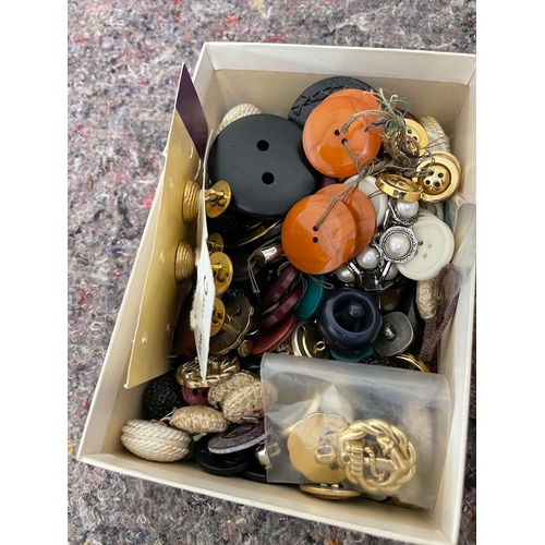 63 - Collection of vintage buttons + commemorative spoons