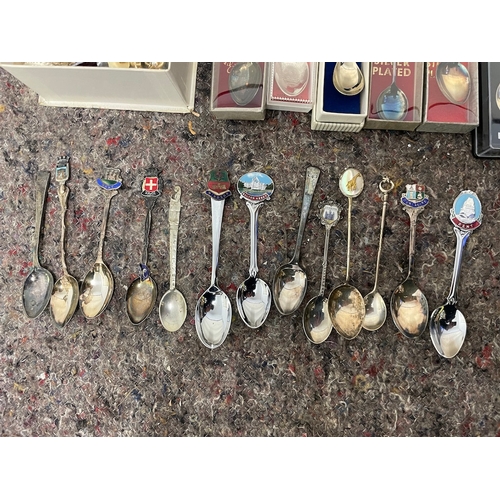 63 - Collection of vintage buttons + commemorative spoons