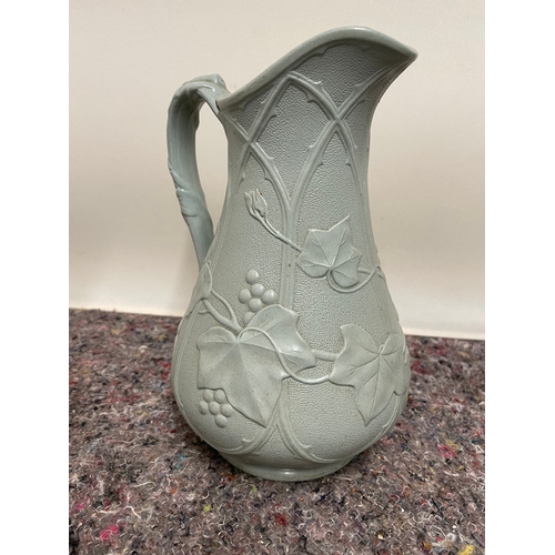 68 - Collection of Victorian period including frosted blown glass pourer (repairs to base) ceramic jug, p... 