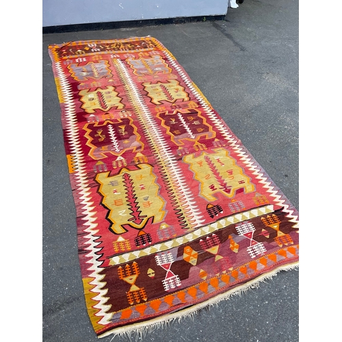 192 - Large vintage Kilim rug / carpet approx 360cm x 140cm in very good order