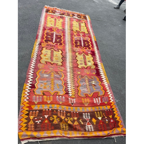 192 - Large vintage Kilim rug / carpet approx 360cm x 140cm in very good order