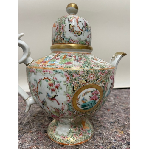 78 - 19th century oriental hand painted tea pot - handled / spout repaired