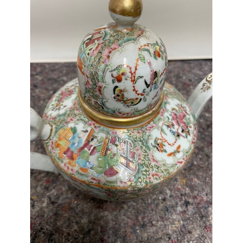 78 - 19th century oriental hand painted tea pot - handled / spout repaired