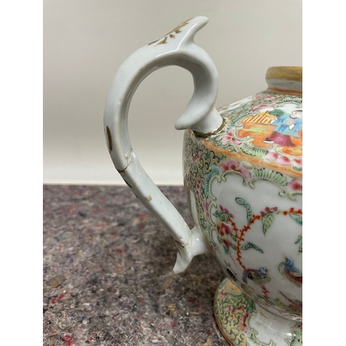 78 - 19th century oriental hand painted tea pot - handled / spout repaired