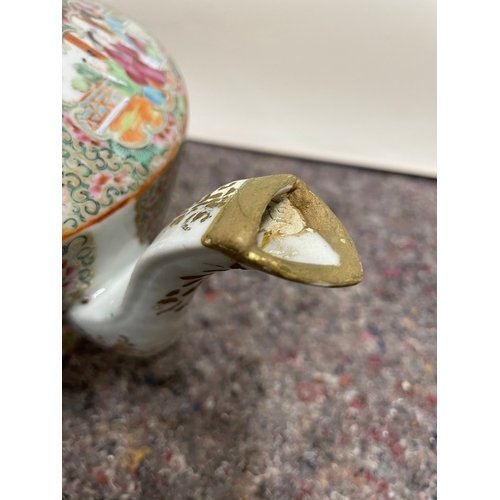 78 - 19th century oriental hand painted tea pot - handled / spout repaired