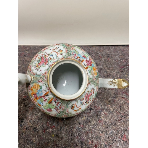 78 - 19th century oriental hand painted tea pot - handled / spout repaired