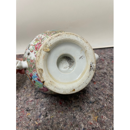 78 - 19th century oriental hand painted tea pot - handled / spout repaired