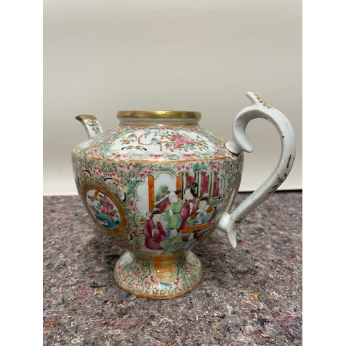 78 - 19th century oriental hand painted tea pot - handled / spout repaired