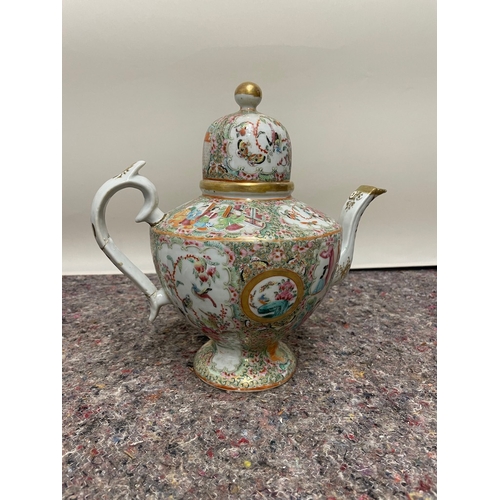 78 - 19th century oriental hand painted tea pot - handled / spout repaired