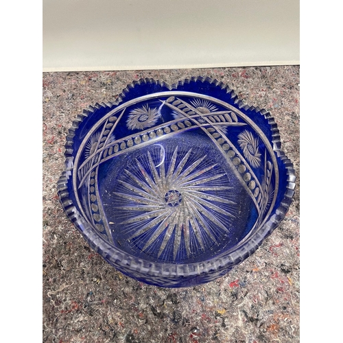 79 - Vintage Bohemian Cut Blue Crystal Bowl + Cut Crystal Lidded Bowl