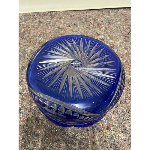 79 - Vintage Bohemian Cut Blue Crystal Bowl + Cut Crystal Lidded Bowl