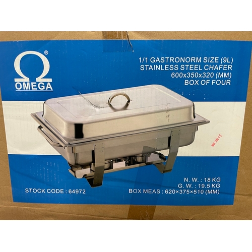 83 - Unused Omega 1/1 Gastronorm Size Stainless Steel Chafer box of four