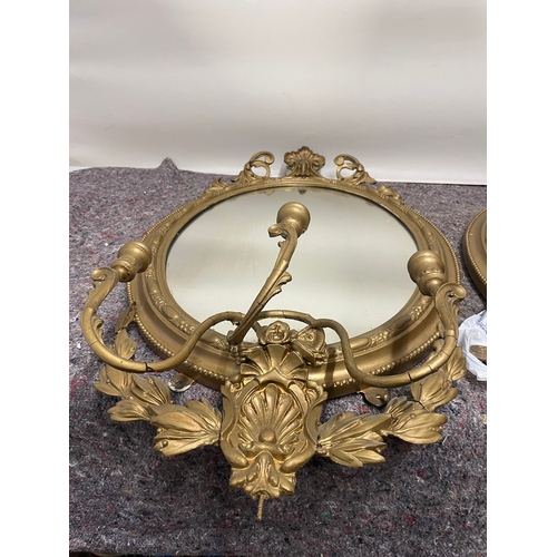 107 - 19th Century Pair of Gilded Oval Mirrored Girandoles - 87cm x 50cm - have been repainted in past and... 