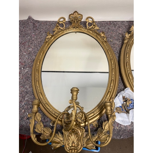 107 - 19th Century Pair of Gilded Oval Mirrored Girandoles - 87cm x 50cm - have been repainted in past and... 