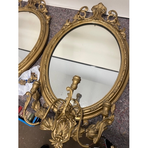 107 - 19th Century Pair of Gilded Oval Mirrored Girandoles - 87cm x 50cm - have been repainted in past and... 