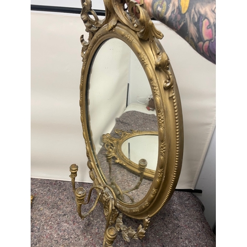 107 - 19th Century Pair of Gilded Oval Mirrored Girandoles - 87cm x 50cm - have been repainted in past and... 