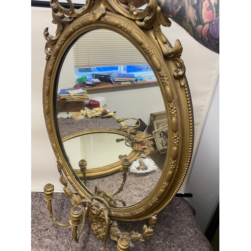 107 - 19th Century Pair of Gilded Oval Mirrored Girandoles - 87cm x 50cm - have been repainted in past and... 