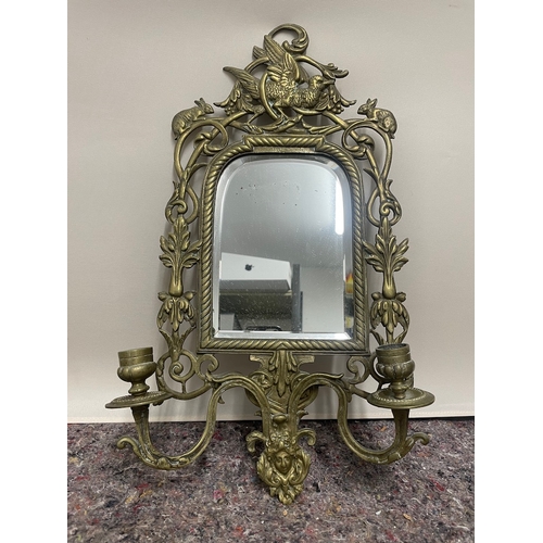 109 - 19th Century brass bevelled mirrored girandole - 29cm x 48cm