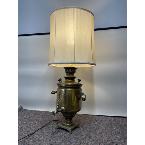 113 - 19th century brass Russian Samovar converted table lamp - working - 80cm - shade needs replacing