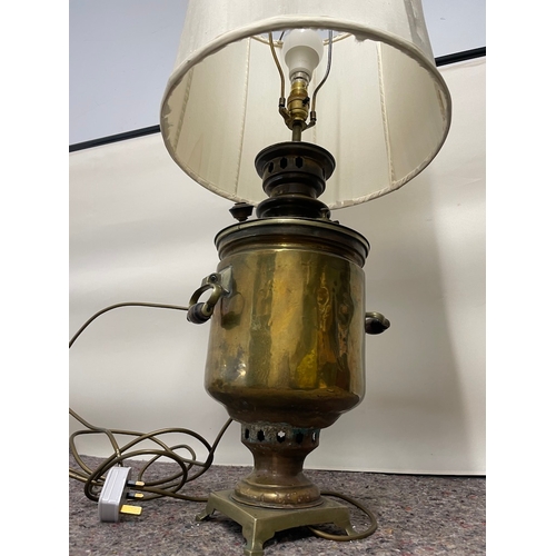 113 - 19th century brass Russian Samovar converted table lamp - working - 80cm - shade needs replacing