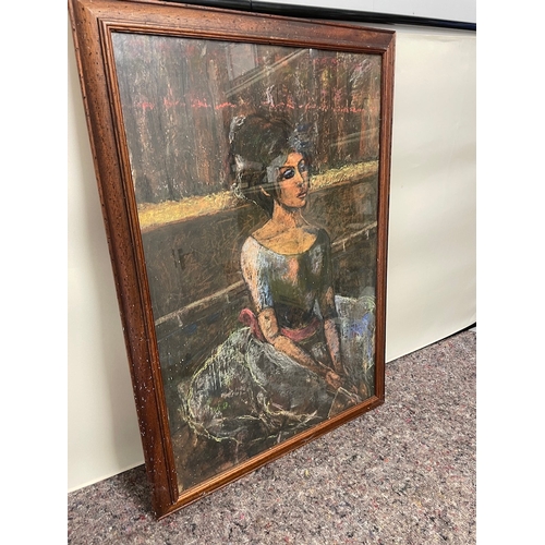 119 - Original glazed framed artwork by Howard Kimmel in pastel od seated lady  - 59cm x 84cm