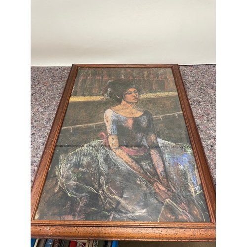 119 - Original glazed framed artwork by Howard Kimmel in pastel od seated lady  - 59cm x 84cm