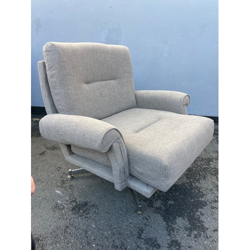 143 - Vintage 1970's Howard Keith Fabric Swivel Armchair  - 85cm x 85cm x 79cm