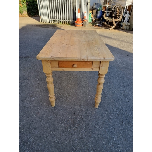 158 - Vintage natural pine country kitchen table with drawer - 138cm x 75cm x 79cm