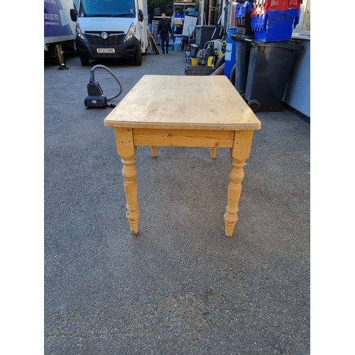 158 - Vintage natural pine country kitchen table with drawer - 138cm x 75cm x 79cm