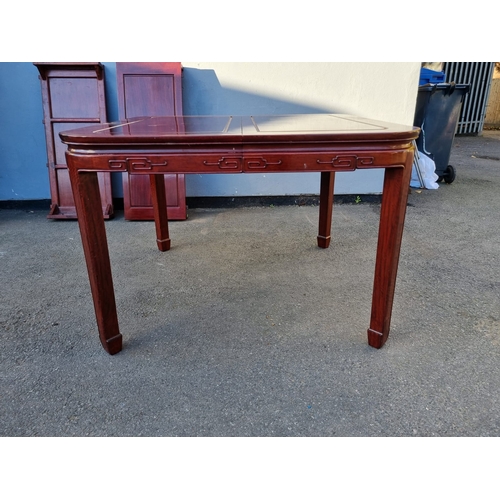 159 - Vintage Oriental Rosewood extendable dining table - in good order - 78cm x 112cm x 114cm + extended ... 