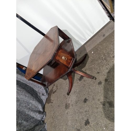 171 - Early 20th century side / lamp table with leather top and compartment - 64cm x 63cm x 72cm