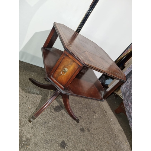 171 - Early 20th century side / lamp table with leather top and compartment - 64cm x 63cm x 72cm