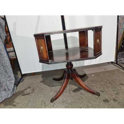 171 - Early 20th century side / lamp table with leather top and compartment - 64cm x 63cm x 72cm