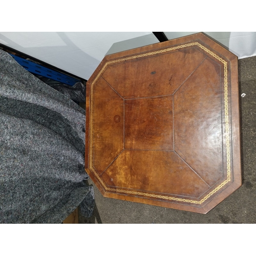 171 - Early 20th century side / lamp table with leather top and compartment - 64cm x 63cm x 72cm