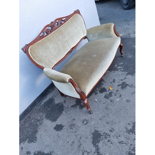 175 - 19th century Upholstered and Mahogany frame two seater sofa - 130cm x 96cm