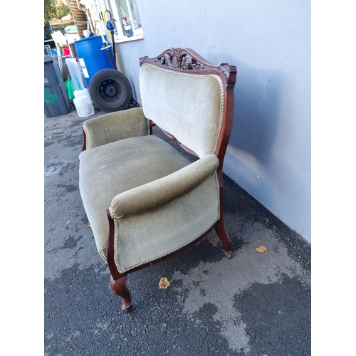 175 - 19th century Upholstered and Mahogany frame two seater sofa - 130cm x 96cm