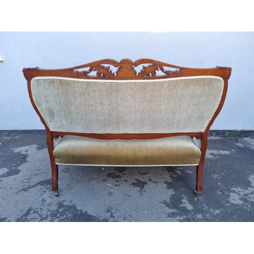 175 - 19th century Upholstered and Mahogany frame two seater sofa - 130cm x 96cm