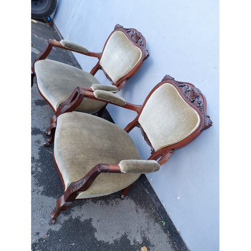 176 - 19th century pair of upholstered and mahogany framed armchairs