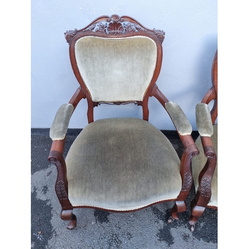 176 - 19th century pair of upholstered and mahogany framed armchairs