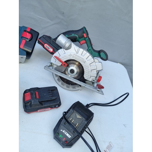 390 - Bosch Plane + Parkside Circular Saw , batteries + chargers - advised working but not tested