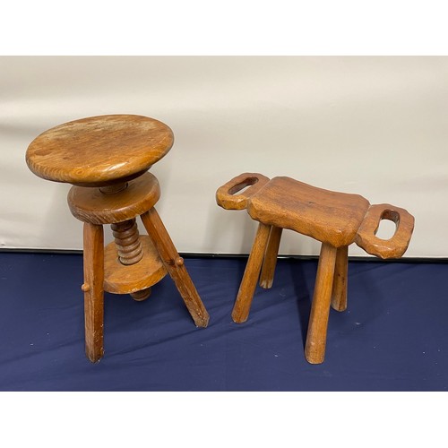 41 - Vintage Pine adjustable stool & milking stool