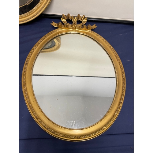44 - Vintage Oval Gilt Mirror + Antique Oval gilt frame with etching