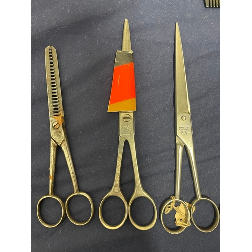 67 - Collection of vintage barber scissors + others