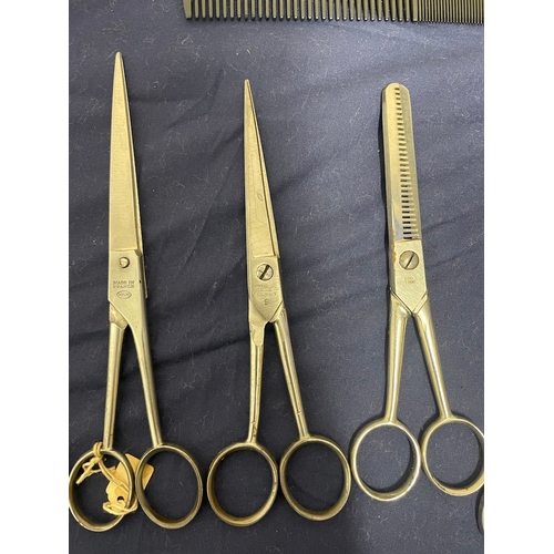 67 - Collection of vintage barber scissors + others