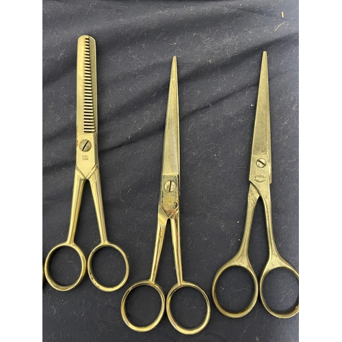 67 - Collection of vintage barber scissors + others