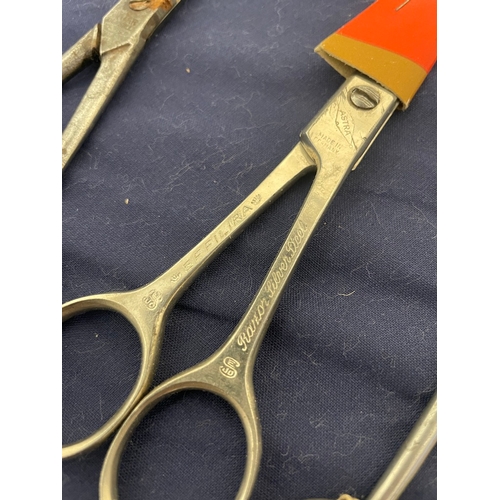 67 - Collection of vintage barber scissors + others