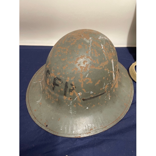 69 - WW2 Period Military Helmet + Canvas Map Holder