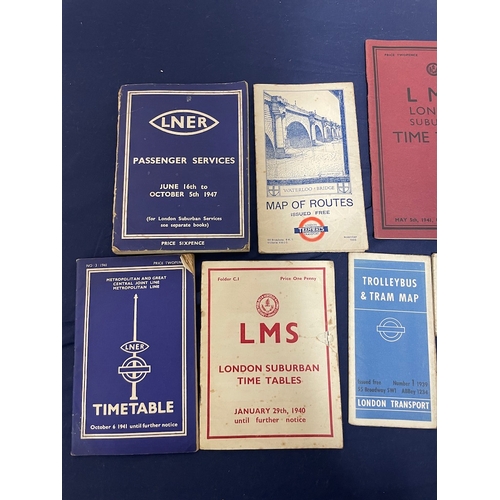 93 - Collection of Vintage 1930's / 40's Railway / Tram Timetables Pamphlets LMS , London Transport , 194... 