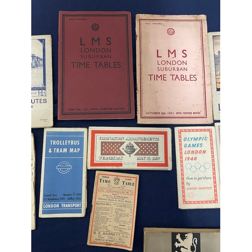 93 - Collection of Vintage 1930's / 40's Railway / Tram Timetables Pamphlets LMS , London Transport , 194... 