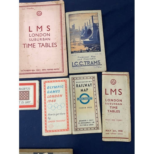 93 - Collection of Vintage 1930's / 40's Railway / Tram Timetables Pamphlets LMS , London Transport , 194... 